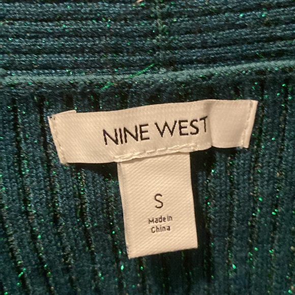 Nine West Green Sparkly Long Sleeve V-Neck Size S - Picture 3 of 4